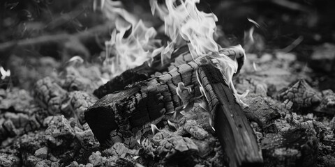 Poster - A black and white photograph of a fire, great for use in stories about nostalgia or simplicity