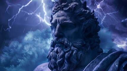 Wall Mural - The God Zeus on the background of a gloomy sky with lightning.