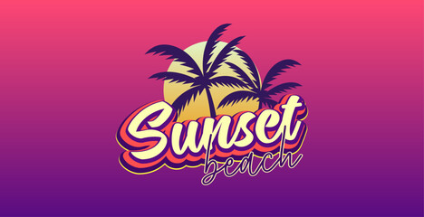 Sunset Beach Text Effect Design for T-Shirt, poster, cover, banner, brochure, website etc.