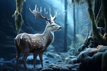 Wall Mural - deer with antlers in the forest, 3d render.