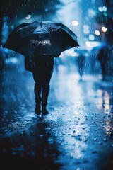 Sticker - A person walking in the rain with an umbrella, useful for weather or outdoor scenes