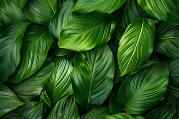Wall Mural - leaves of Spathiphyllum cannifolium, abstract green texture, nature background, tropical leaf, beautiful, 3d rendering, 2d