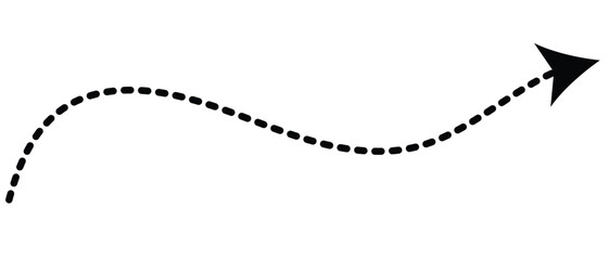 Wall Mural - curved dotted arrow. zigzag arrow stripes design with dotted lines. dashed line arrow. hand drawn da