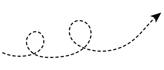 Wall Mural - curved dotted arrow. zigzag arrow stripes design with dotted lines. dashed line arrow. hand drawn da