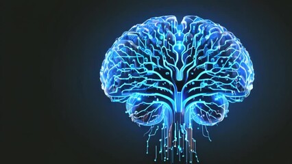 Wall Mural - Artificial intelligence AI in Healthcare. AI role in neurology and mental health. Human brain illuminated by AI algorithms, with digital neural networks and code.