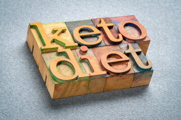 Poster - keto diet concept - word abstract in vintage letterpress wood type, healthy ketogenic diet with high fats and low carbs