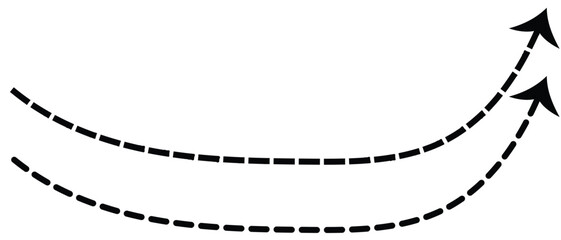 Wall Mural - curved dotted arrow. zigzag arrow stripes design with dotted lines. dashed line arrow. hand drawn da