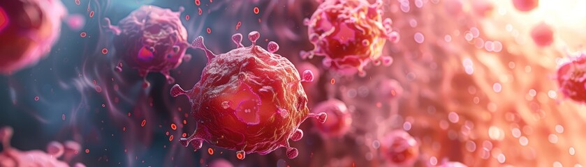 an abstract representation of cancer cells attacking healthy tissue, conveying the destructive natur