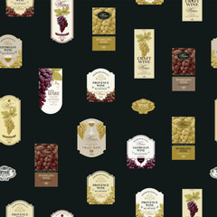 Wall Mural - seamless pattern with ornate wine labels in retro style. repeating vector background on the theme of