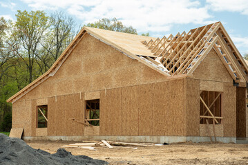 Wall Mural - unfinished new plywood house