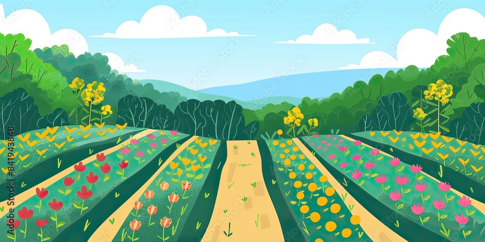 Cartoon Field System Crop rotation flat design front view field theme cartoon drawing ...