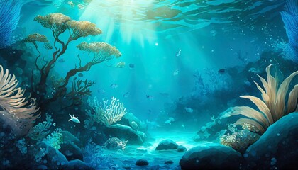 Wall Mural - coral reef and diver