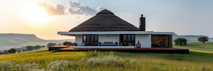 Wall Mural -  A traditional Zulu homestead with round huts