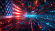 © Dada635 - Dreamlike scene with US flag morphing into digital network, USA flag, American flag, 4th of July, Fourth of July, American patriotism, Independence Day, stars and stripes, patriotic template,