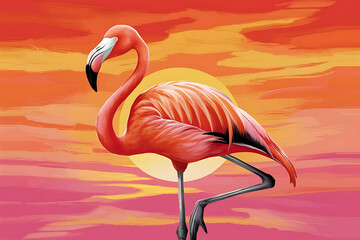 Canvas Print - pink flamingo on a black background