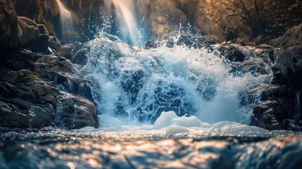 Wall Mural - Beautiful Waterfall Captured in a Stunning Water Splash Photo