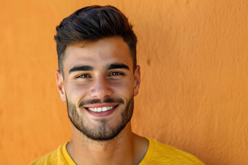 A close up portrait of a young man with a subtle smile