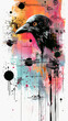 © Stewart Bruce - A urban abstract graffiti wall art, abstract portraits of a crow. in the style of collage-like compositions. Poster design