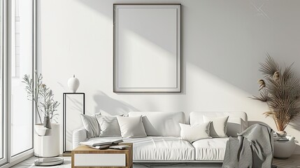 Wall Mural - interior frame mockup, living room wall poster mockup, interior mockup with house background, modern interior design.