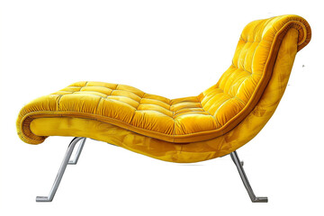 Wall Mural - Vibrant yellow velvet chaise longue chair with chrome legs isolated on solid white background.