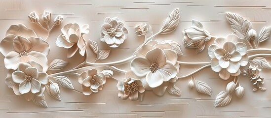 Wall Mural - Beautiful flower 3d relief wallpaper. Mural wallpaper. Wall art. AI generated illustration.