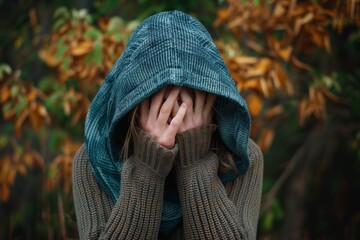 Canvas Print - a woman covering her face with her hands