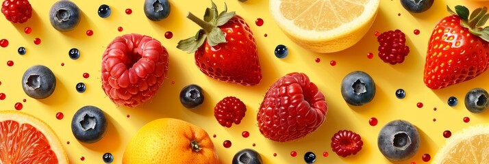 Vibrant Summer Fruit Abstract Background With Raspberries, Blueberries, and Citrus