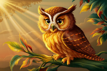 Poster - owl sitting on branch