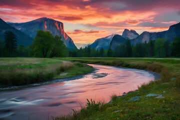 Poster - sunrise over the river