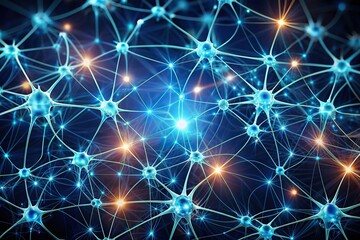 Wall Mural - A stylized, glowing network of interconnected neurons forming constellations across a dark background, neural constellation, brain, mind, cognition, perception, synapse, synaptic network