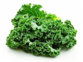 A fresh bunch of kale leaves isolated on a white background.