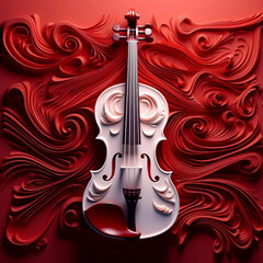 Wall Mural - beautiful white violin on dark red futuristic background, abstract music design with flowing lines