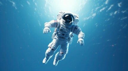 Astronaut in outer space on the background of the blue sky.