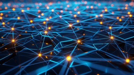 Abstract blue technology network background with digital communication design. Futuristic geometric structures, tech lines, and cyber mesh shapes. Virtual security concepts in cyberspace
