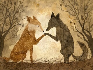 Sticker - fox and wolf