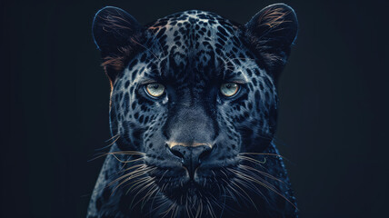 Front view of Panther on black background. Wild animals banner with copy space. Predator series. digital art