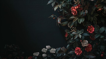 Wall Mural - A black background with a bunch of red roses