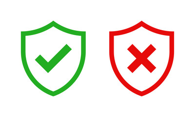 Wall Mural - shield with check mark and cross mark icon