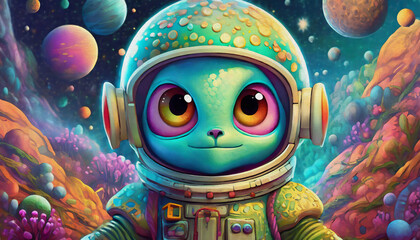 Wall Mural - oil painting style cartoon character alien Cosmonaut in space suit in outer space