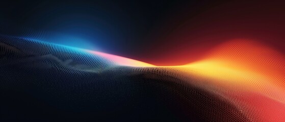 Wall Mural - Grainy gradient background blue red yellow abstract glowing color wave black backdrop, noise texture banner poster header design 