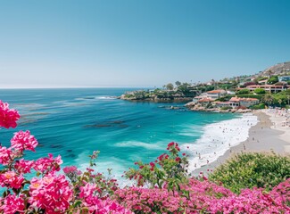 Wall Mural - Laguna Beach, California is an attractive beach town on the Pacific Ocean with its white sandy beaches and colorful houses along the ocean waves.