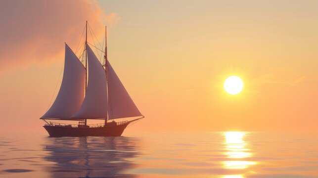 Sailing boat in sea with sunset