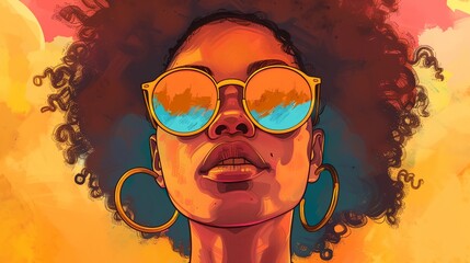 Wall Mural - a woman with large yellow sunglasses and a afro hairstyle