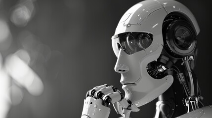 Wall Mural - realistic image of ai robot engaged in thoughtful contemplation for enhanced search relevance