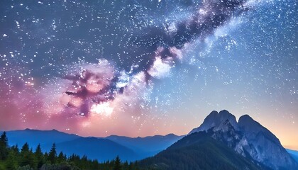 Wall Mural - astrophotography of milky way galaxy silhouette of mountains stars nebula and stardust at night sky landscape