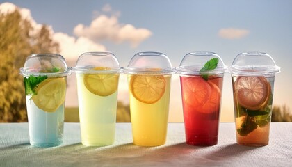 Wall Mural - colourful lemonade in cup five summer lemonades