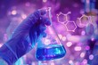 © Olsek - Colorful scientific concept with hand holding flask. Futuristic and abstract style. Useful for chemistry and laboratory themes. Ideal for educational and scientific purposes. Generative AI