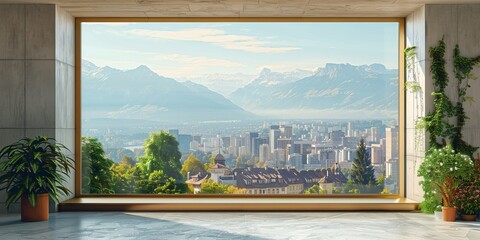 Switzerland city modern landscape beautiful view On the left side, but On the right side free space with gold background, photography, Condo advertisement concept