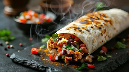 Wall Mural - Delicious Grilled Wrap With Fresh Vegetables And Meat