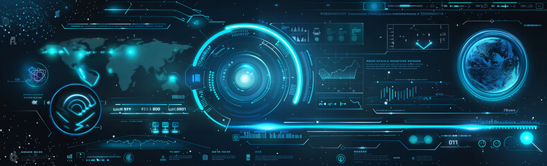 Wall Mural - Futuristic Digital Interface with Blue Waves